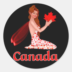Sticker Rond Pixie canadienne avec feuille d'érable