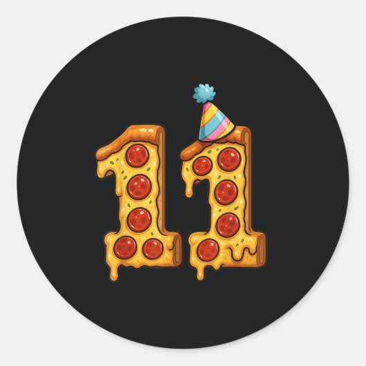 Sticker Rond Pizza 11e anniversaire 11 ans Vieux Casquette de p (Devant)