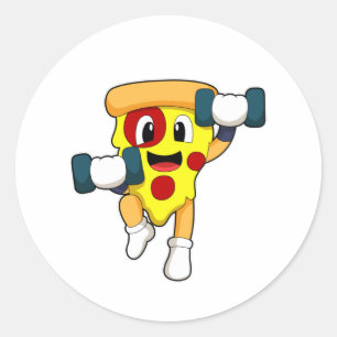 Sticker Rond Pizza à Fitness avec Dumbbells