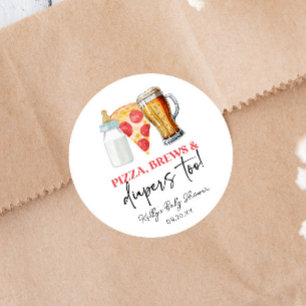 Sticker Rond Pizza, bières et couches aussi ! Baby Shower