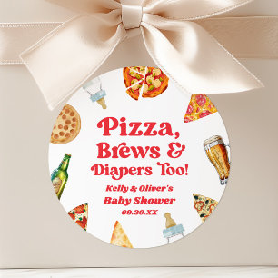 Sticker Rond Pizza Brews et Couches aussi Fête de Bébé Pizza Bi