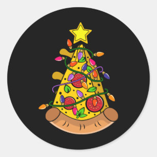 Sticker Rond Pizza Cadeau Arbre de Noël, Costumes de pizza amu