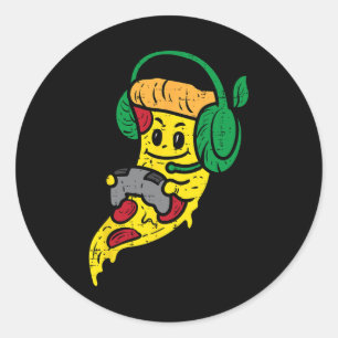 Sticker Rond Pizza de joueur de jeux vidéo drôle de nourriture
