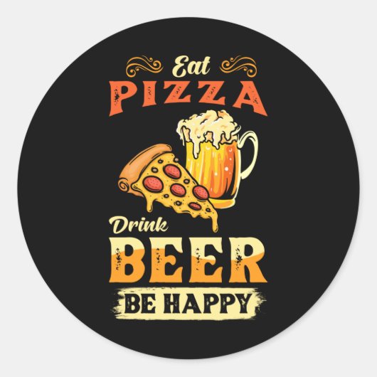 Sticker Rond Pizza Et Bière (Devant)