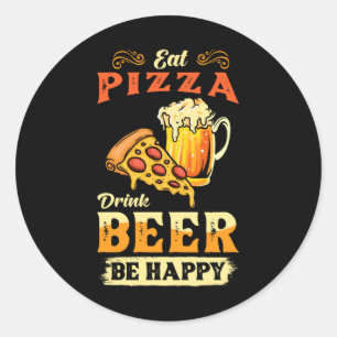 Sticker Rond Pizza Et Bière