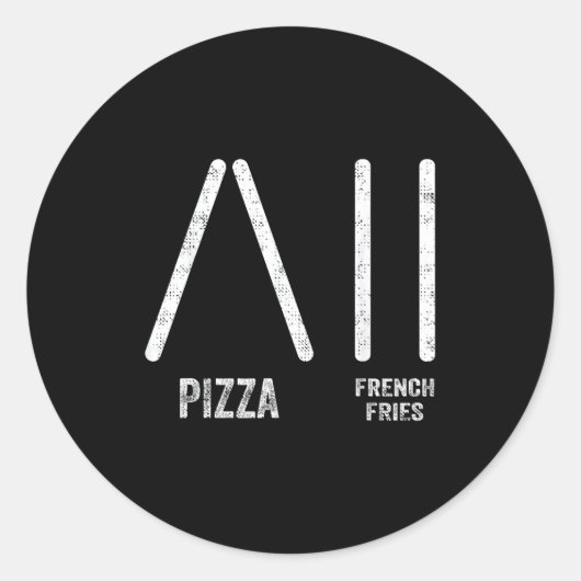 Sticker Rond Pizza et frites à la mode ski - ski drôle (Devant)