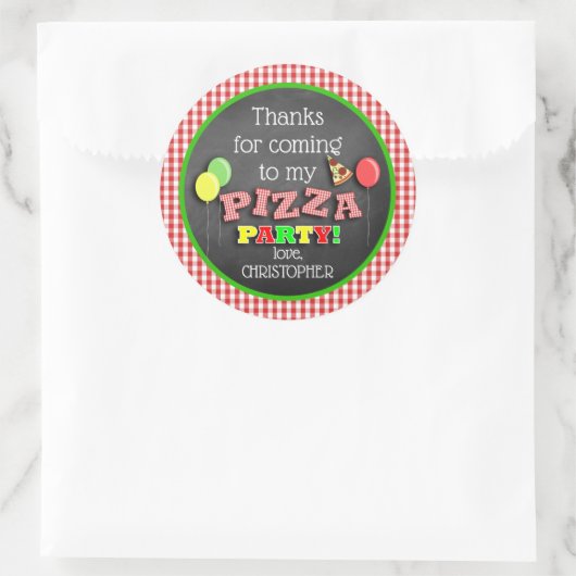 Sticker Rond Pizza fête anniversaire Merci (Sac)