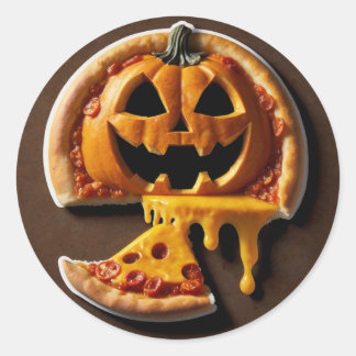 Sticker Rond Pizza Fright Night the cheesiest Halloween surpris