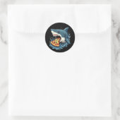 Sticker Rond Pizza mangeant du requin Amusant Pizza Lover (Sac)