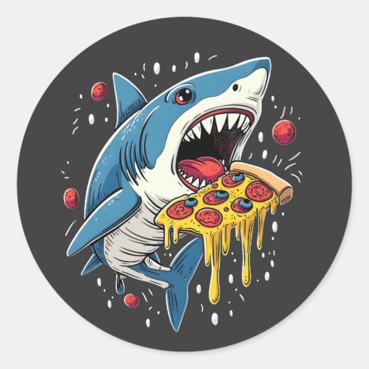 Sticker Rond Pizza mangeant du requin Amusant Pizza Lover (Devant)