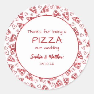Sticker Rond Pizza mariage Après La Fête Rouge Italien Main Tir