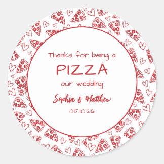 Sticker Rond Pizza mariage Après La Fête Rouge Italien Main Tir