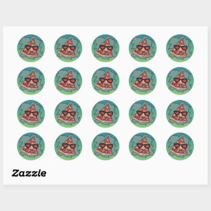Sticker Rond Pizza minimaliste avec lunettes de soleil