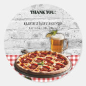 Sticker Rond Pizza moderne +Baby shower de briques de bière (Devant)