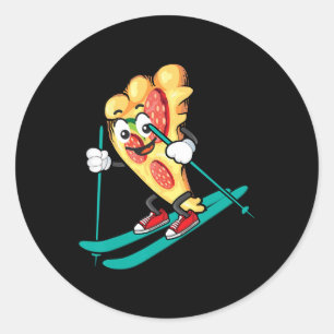 Sticker Rond Pizza Slice Sur Skis Cool Blé Dough Pie Amateurs G