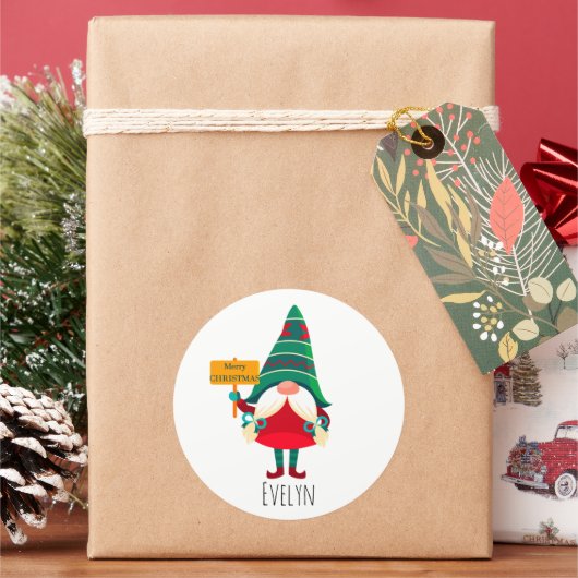 Sticker Rond Placard de retenue Gnome mignon avec voeux (vacances)
