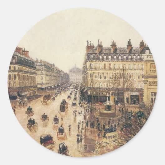 Sticker Rond Place du Théâtre Français, Paris Rain de Pissarro (Devant)