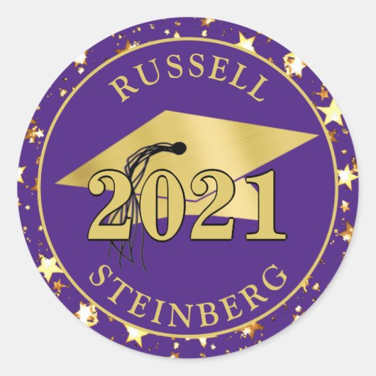 Sticker Rond Plafond de diplôme Purple Gold Stars Nom 2021 (Devant)