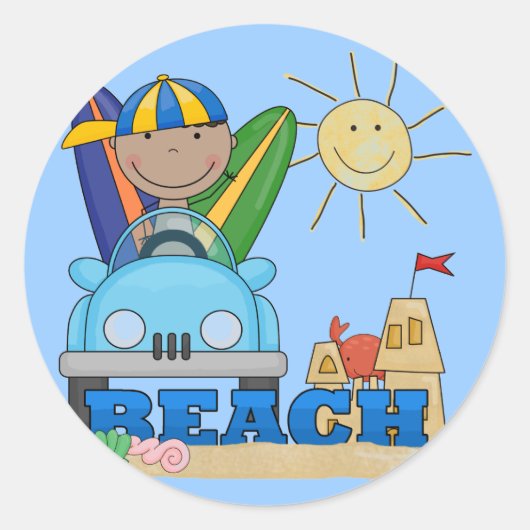 Sticker Rond PLAGE African American Boy Tshirts et cadeaux (Devant)