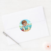 Sticker Rond Plage amusant enfant (Enveloppe)