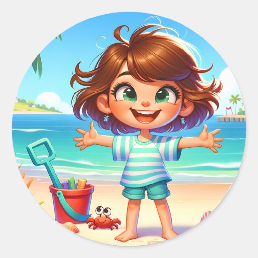 Sticker Rond Plage amusant enfant (Devant)