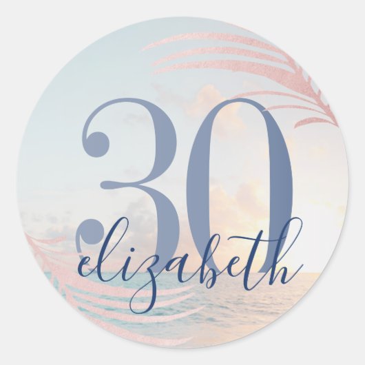 Sticker Rond Plage Anniversaire Fête Personnalisée Nom d'âge Fa (Devant)