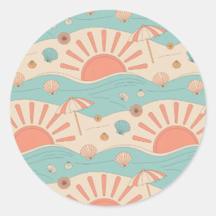 Sticker Rond Plage au coucher du soleil