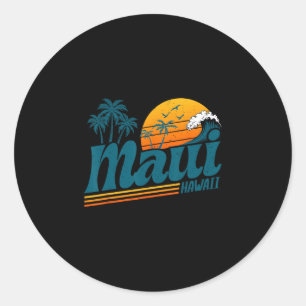 Sticker Rond Plage aux palmiers de l'île hawaïenne de Maui Rétr