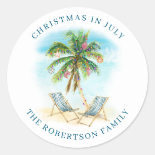 Sticker Rond Plage aux palmiers tropicaux Noël en juillet