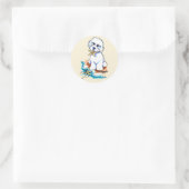 Sticker Rond Plage Babe Bichon Frise (Sac)