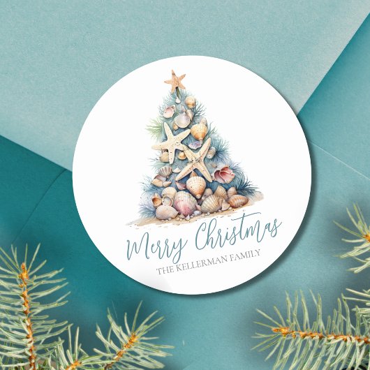 Sticker Rond Plage Christmas Tree