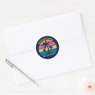 Sticker Rond Plage cool Personnalisée Fête Palmiers Bleus
