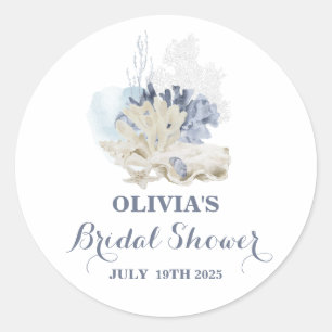Sticker Rond Plage côtière bleu coquillage douche nuptiale