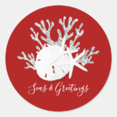 Sticker Rond Plage côtière Noël Mer rouge et salutations (Devant)