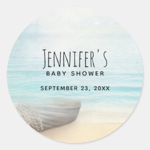 Sticker Rond Plage côtière Scène Baby shower nautique