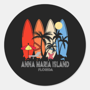 Sticker Rond Plage d'Anna Maria Island Floride Planche de surf
