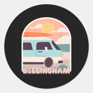 Sticker Rond Plage de Bellingham Rétro Couleurs Pastel Soleil E