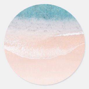 Sticker Rond Plage de bord de mer Bleu sable Mer Bleu personnal