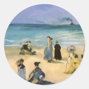 Sticker Rond Plage de Boulogne par Edouard Manet, Art ancien