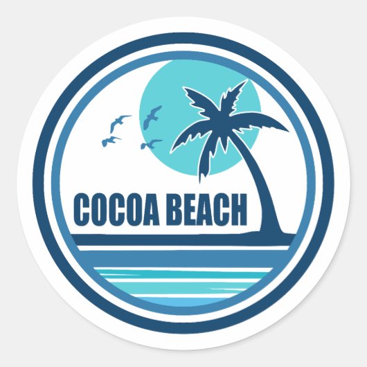 Sticker Rond Plage de cacao Floride Palmiers Oiseaux (Devant)