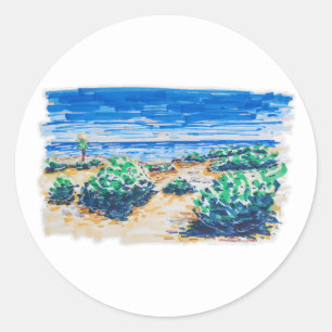 Sticker Rond Plage de Cancun coloré et frais