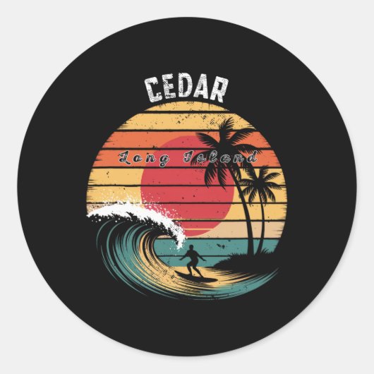 Sticker Rond Plage de Cedar Beach Long Island Surfing (Devant)