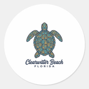 Sticker Rond Plage de Clearwater Floride Tortue de mer Vector D