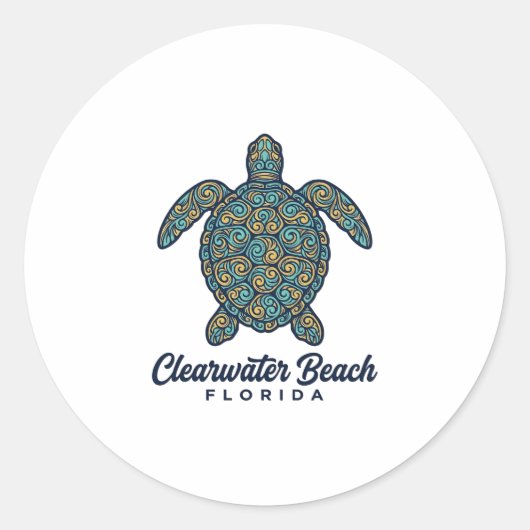 Sticker Rond Plage de Clearwater Floride Tortue de mer Vector D (Devant)