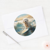 Sticker Rond Plage de Coton De Tulear Peinture de surf (Enveloppe)