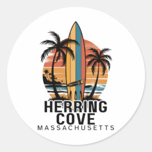 Sticker Rond Plage de Herring Cove Machusetts Surfant Surfeur _
