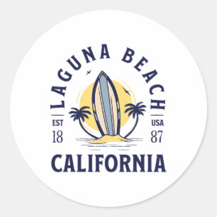 Sticker Rond Plage de Laguna Californie Surf Vacances d'été Vin
