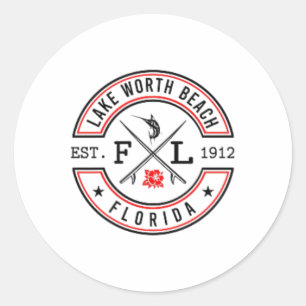 Sticker Rond Plage de Lake Worth Beach Floride Fl Rétro Surfeur