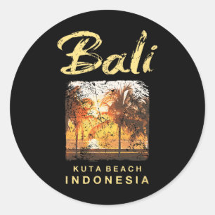 Sticker Rond Plage de Li Kuta Indonésie Surf vintage Hommes Fem