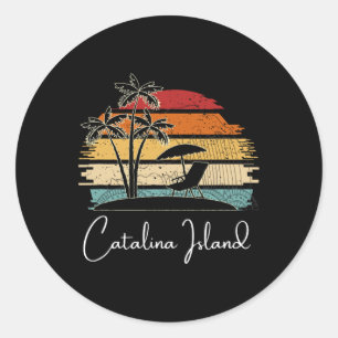 Sticker Rond Plage de l'île de Catalina vintage Palmiers Spring